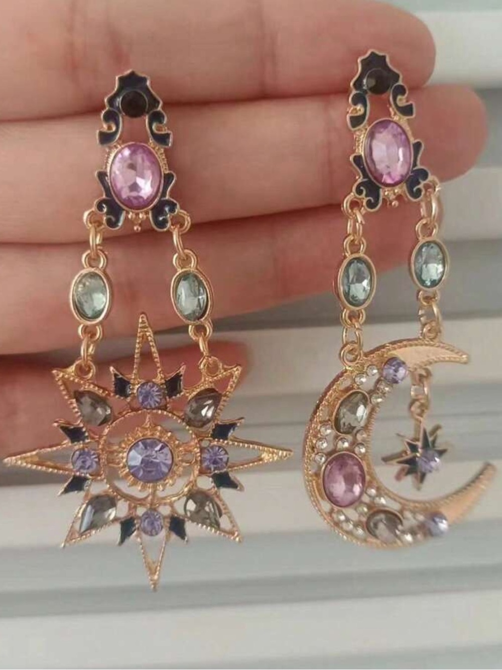 Whimsical Fairy Celestial Rhinestone Drop Earrings NEW 🏷️